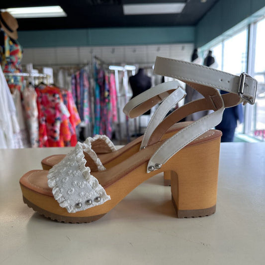 Madden Girl Camila White/ Brown Block Sandal Heels 8.5