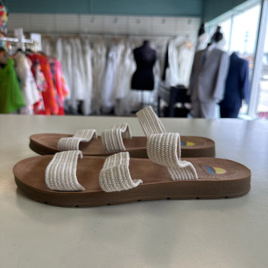 Maui Island Brown/ Cream Triple Strap Sandals 9
