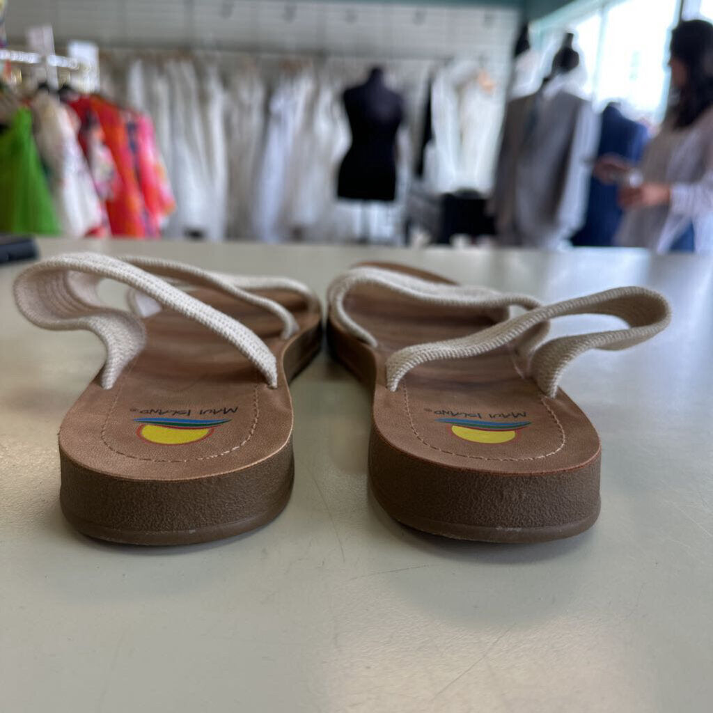 Maui Island Brown/ Cream Triple Strap Sandals 9