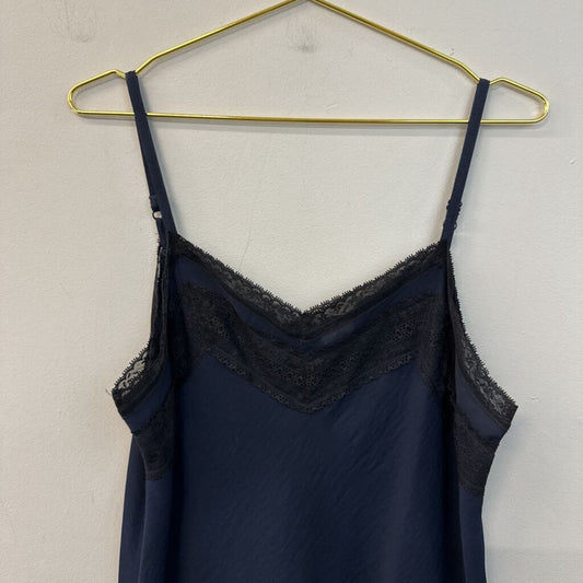 Cabi Navy/ Black Lace Trim Silky Tank Top Medium