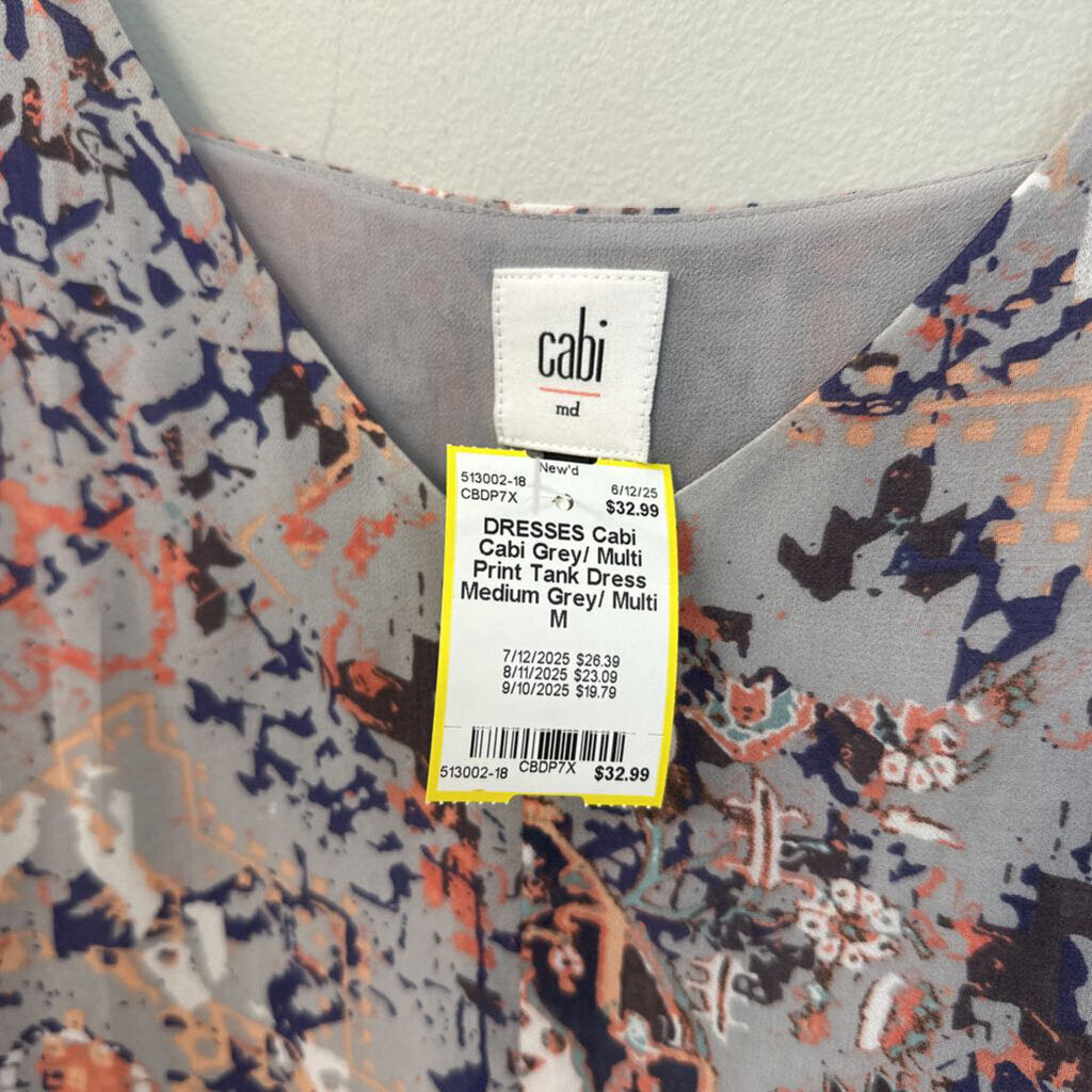 Cabi Grey/ Multi Print Tank Dress Medium