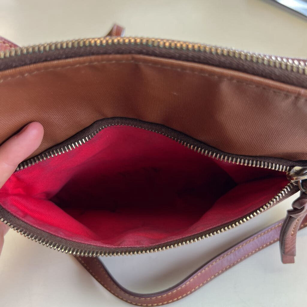 Dooney and Bourke Brown Textured Leather Detail Crossbody Purse