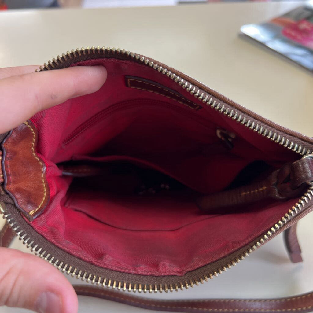 Dooney and Bourke Brown Textured Leather Detail Crossbody Purse
