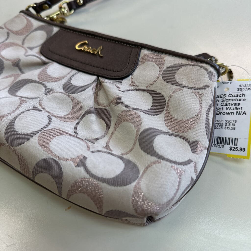 Coach Signature Print Canvas Wristlet Wallet