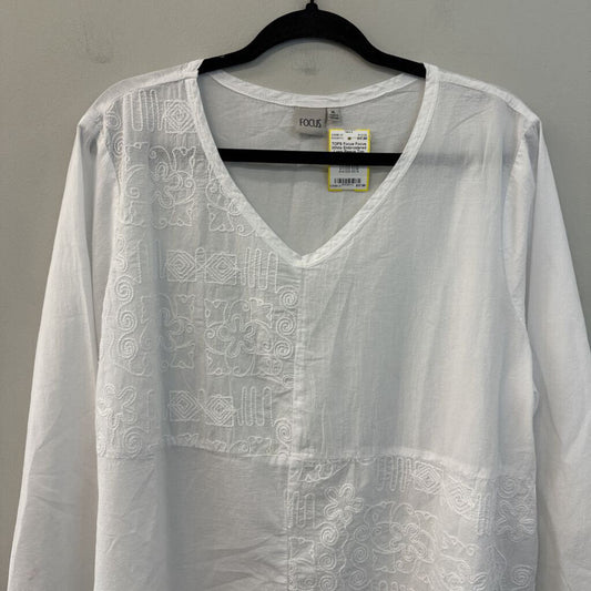 Focus White Embroidered Long Sleeve Top Extra Large