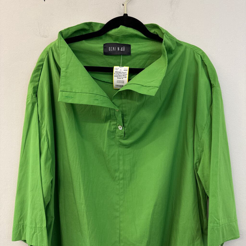 Ozai N Ku Green Long Sleeve Boxy Dress Extra Large