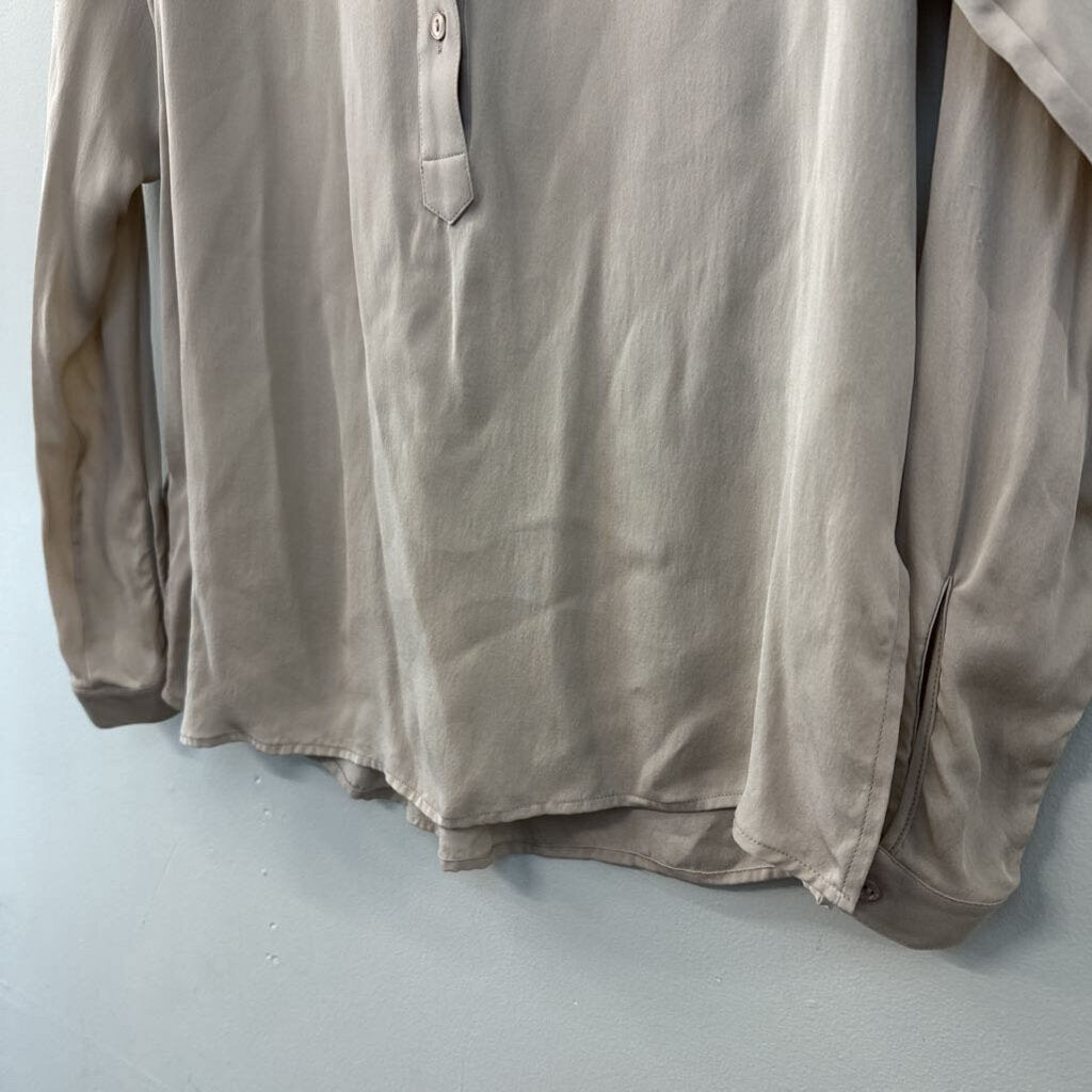 Vince Light Brown Silky Long Sleeve Top Extra Small