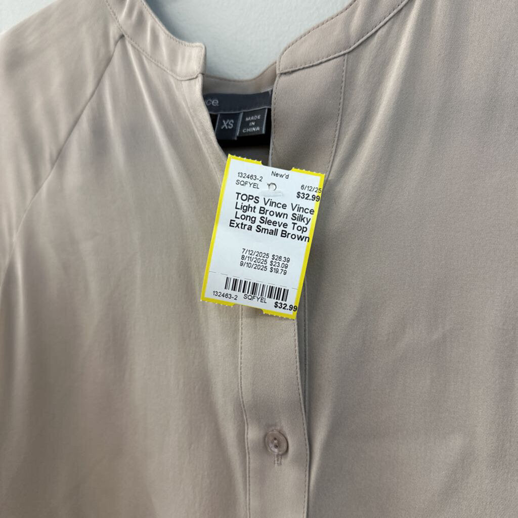 Vince Light Brown Silky Long Sleeve Top Extra Small