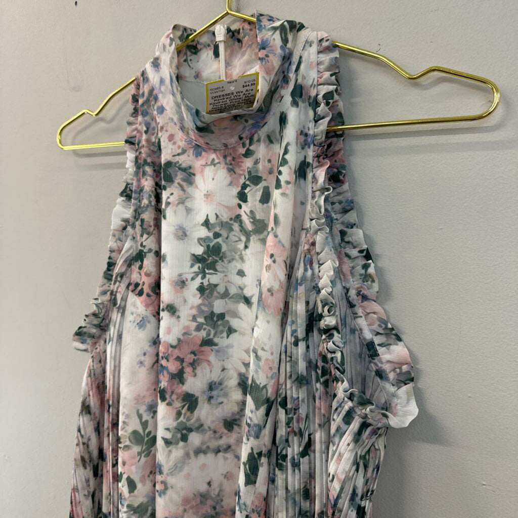 We Are Kindred White/ Multi Flower Print High Neck Long Sleeve Dress 4