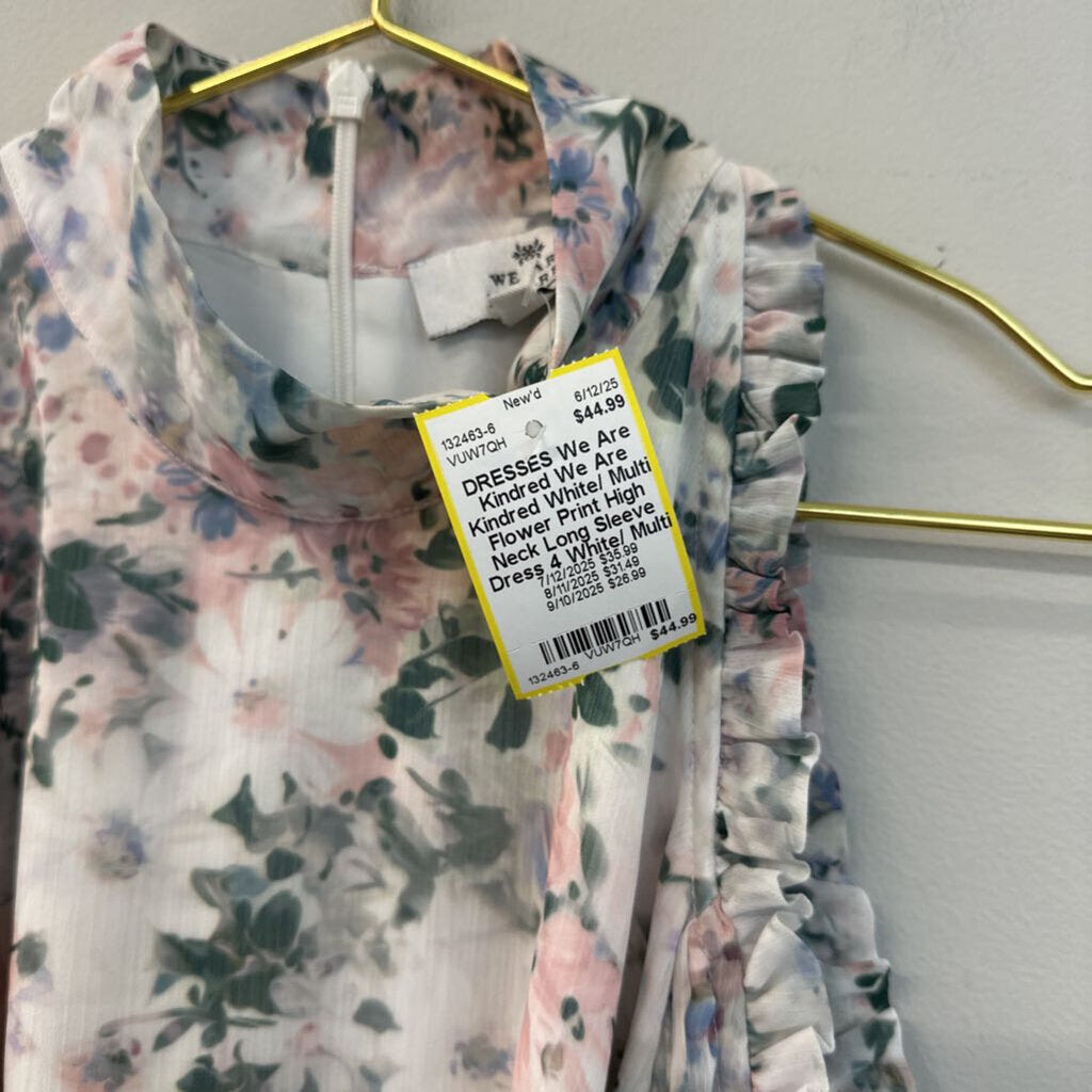 We Are Kindred White/ Multi Flower Print High Neck Long Sleeve Dress 4