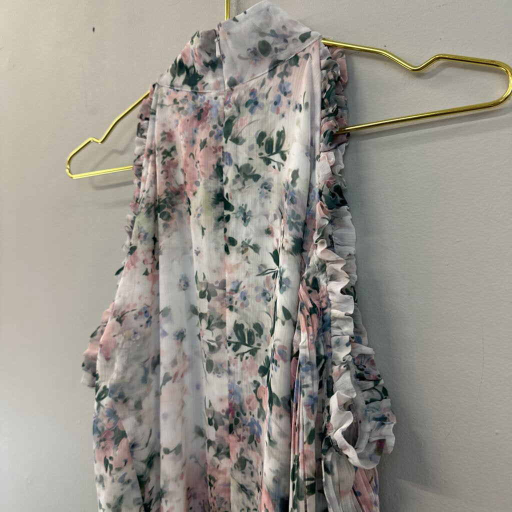 We Are Kindred White/ Multi Flower Print High Neck Long Sleeve Dress 4