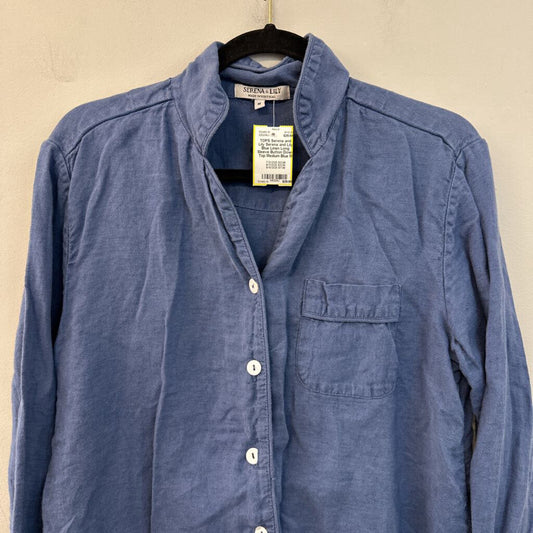 Serena and Lily Blue Linen Long Sleeve Button Down Top Medium