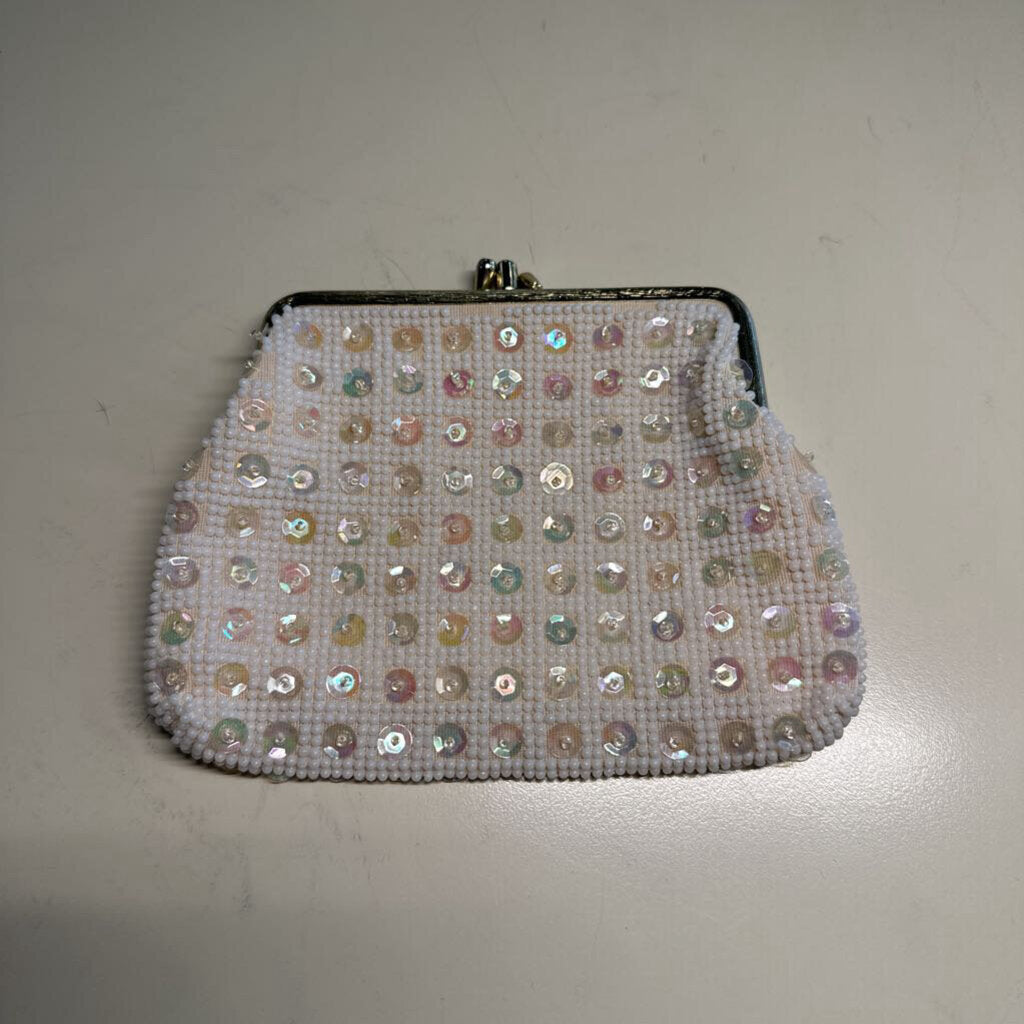 Vintage White Beaded/ Sequin Change Purse