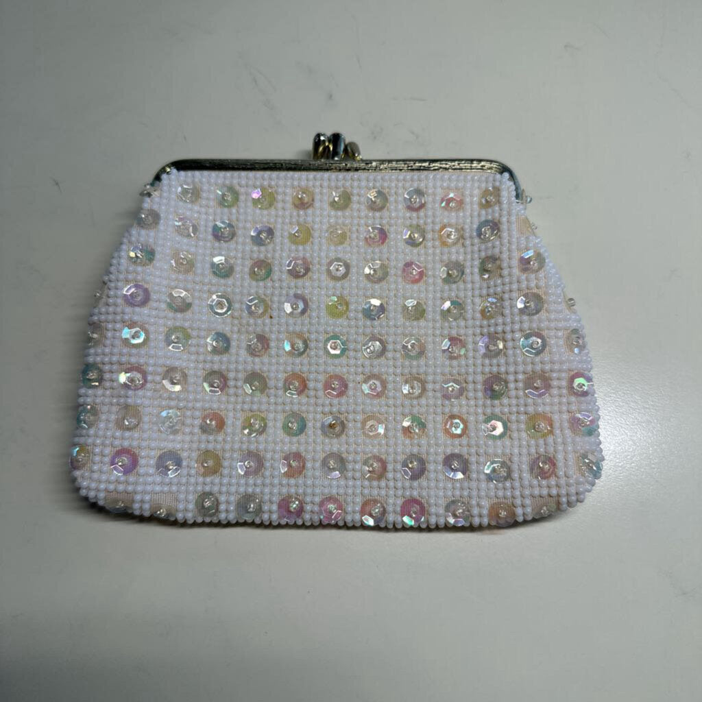 Vintage White Beaded/ Sequin Change Purse