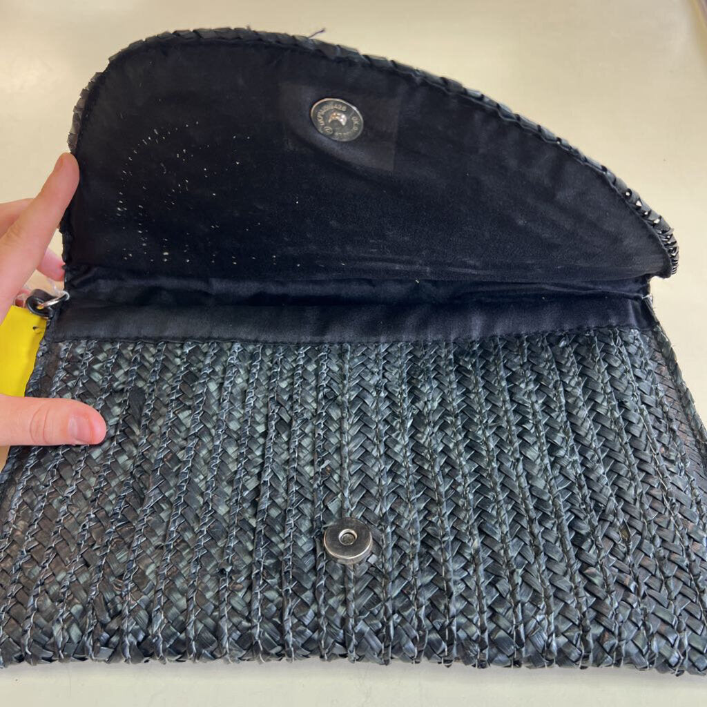 Bijoux Terner Black Straw Woven Clutch Purse
