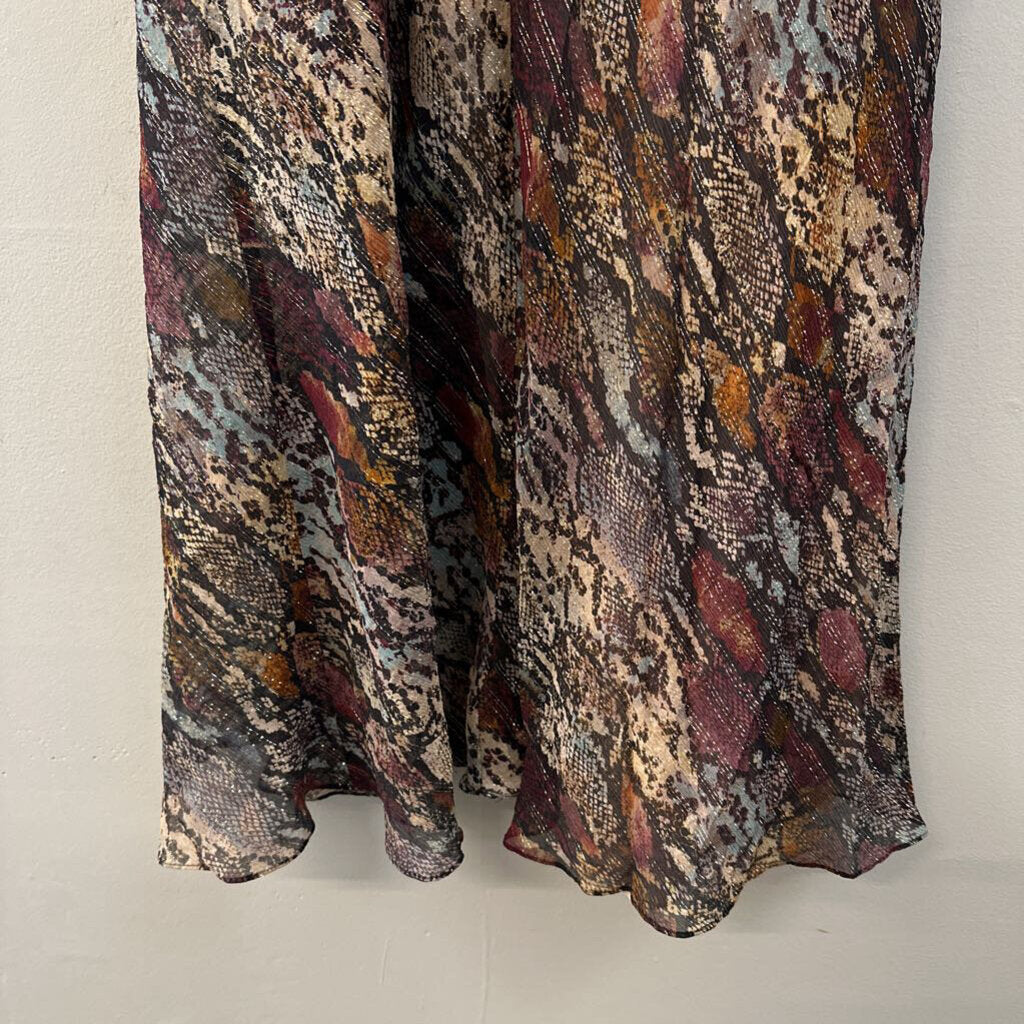 Rebecca Taylor Brown/ Multi Snakeskin Print Ruffle Short Sleeve Maxi Dress 10