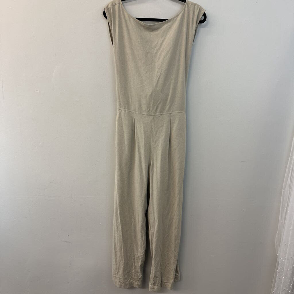 Ozma Beige 100% Silk Tie Back Jumpsuit Extra Small