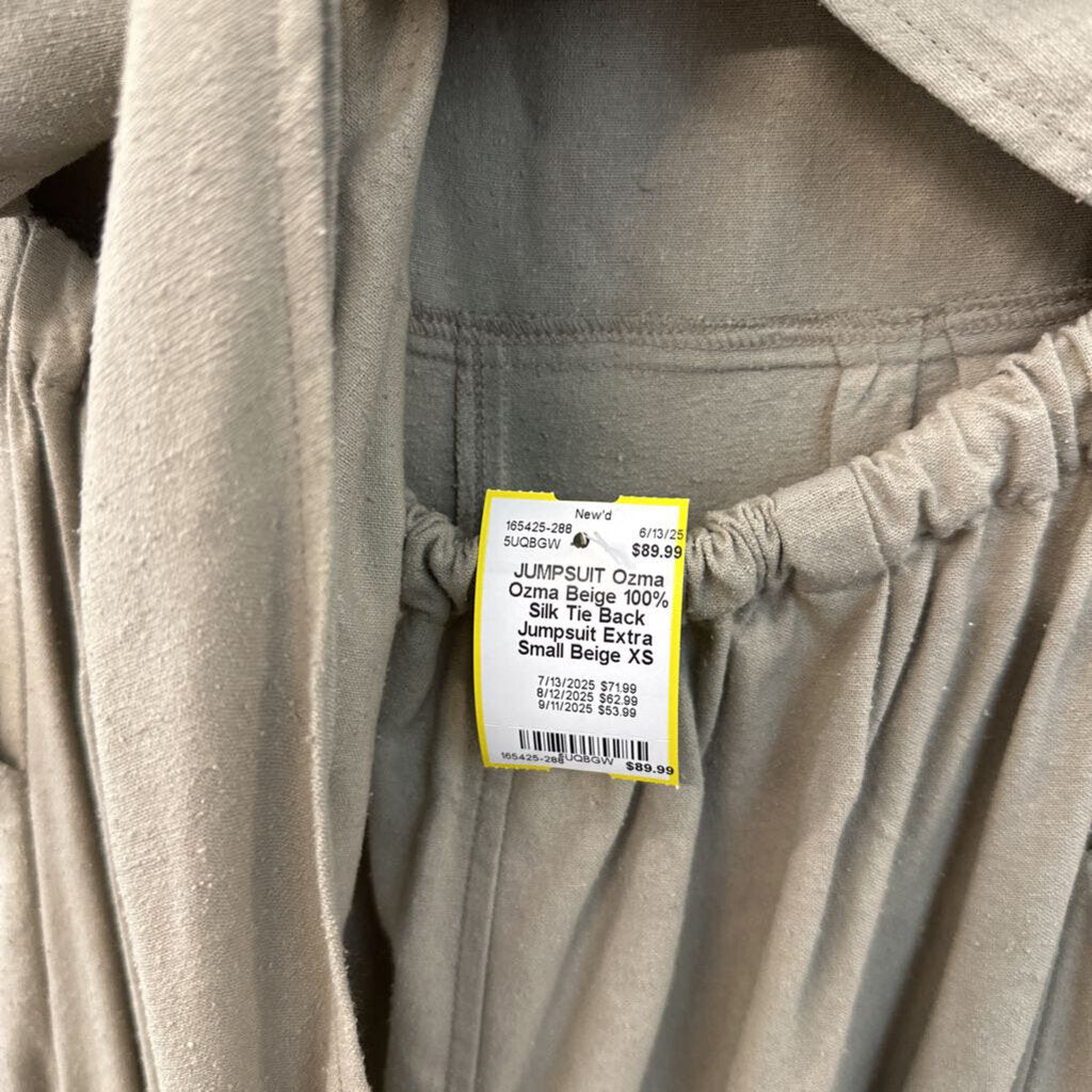 Ozma Beige 100% Silk Tie Back Jumpsuit Extra Small