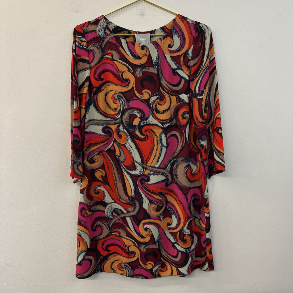 Maeve Red/ Multi Print Long Sleeve Dress Extra Small Anthropologie