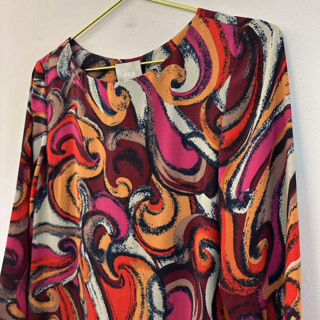 Maeve Red/ Multi Print Long Sleeve Dress Extra Small Anthropologie