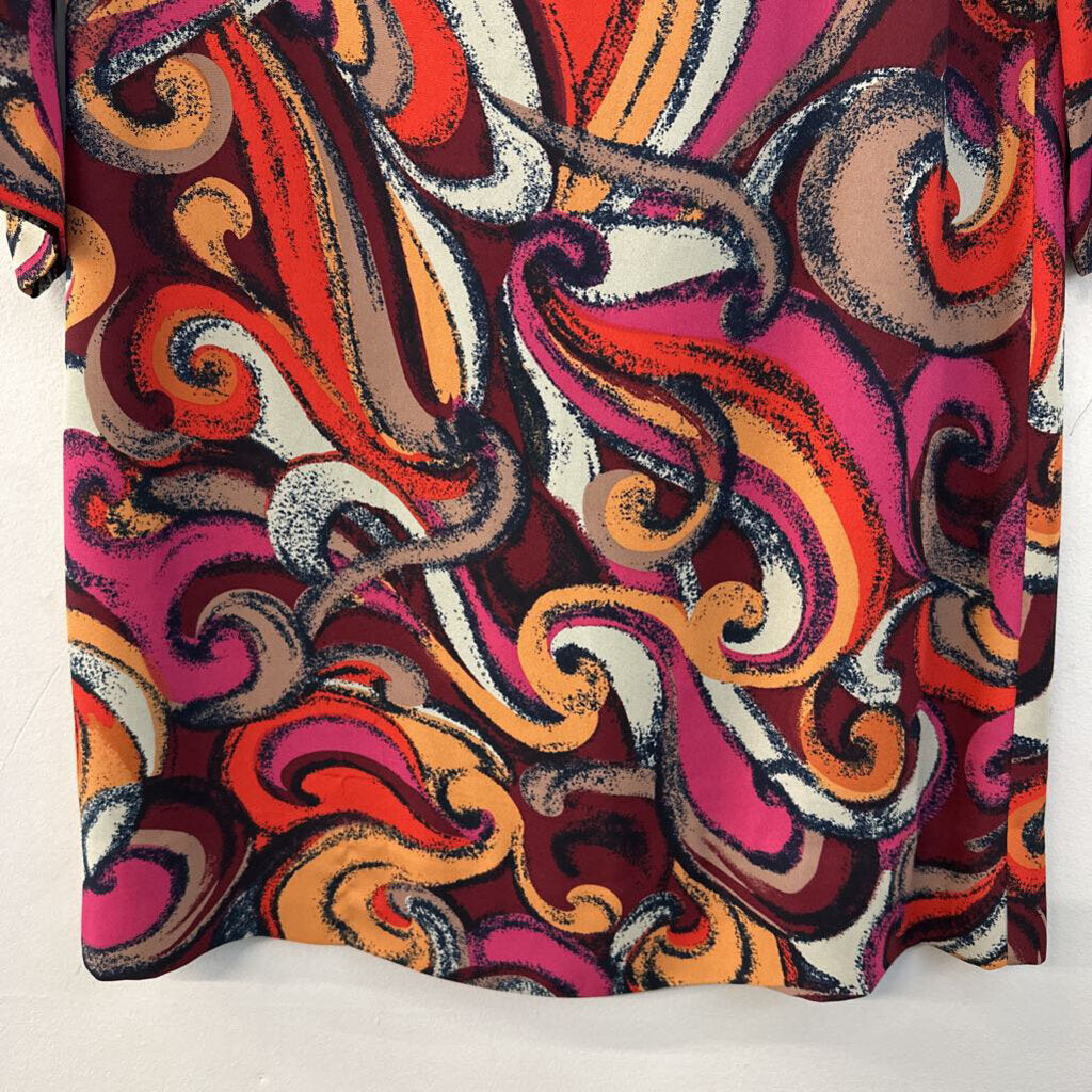 Maeve Red/ Multi Print Long Sleeve Dress Extra Small Anthropologie