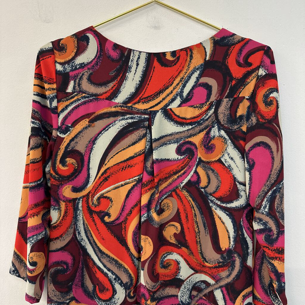 Maeve Red/ Multi Print Long Sleeve Dress Extra Small Anthropologie