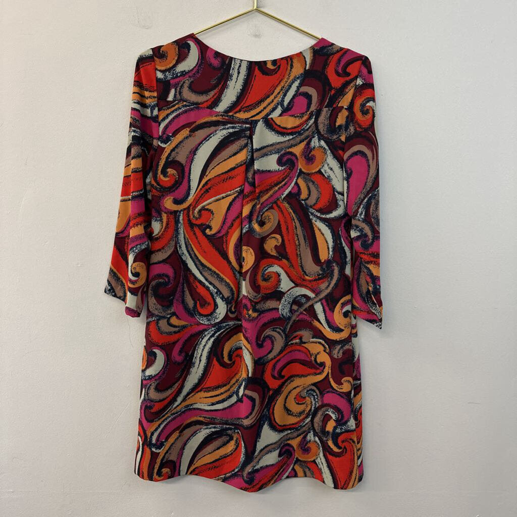 Maeve Red/ Multi Print Long Sleeve Dress Extra Small Anthropologie