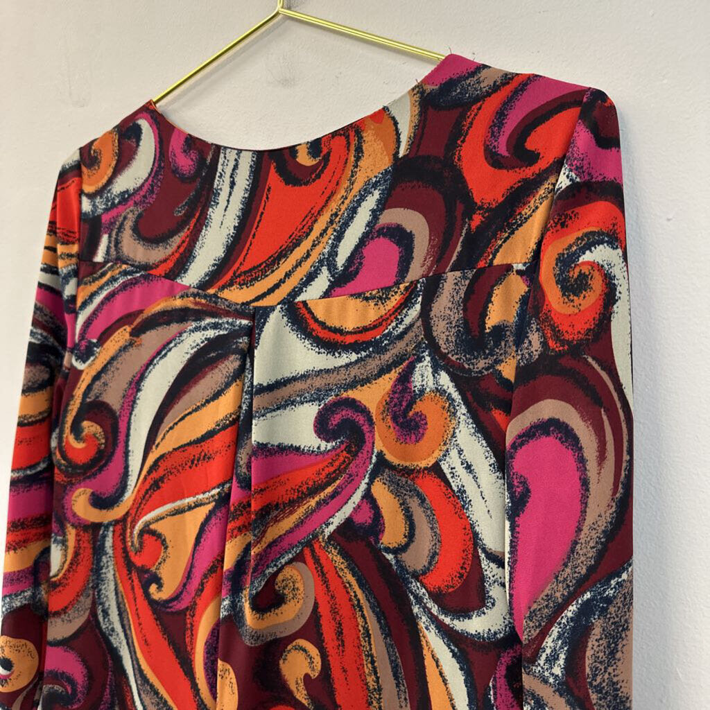 Maeve Red/ Multi Print Long Sleeve Dress Extra Small Anthropologie