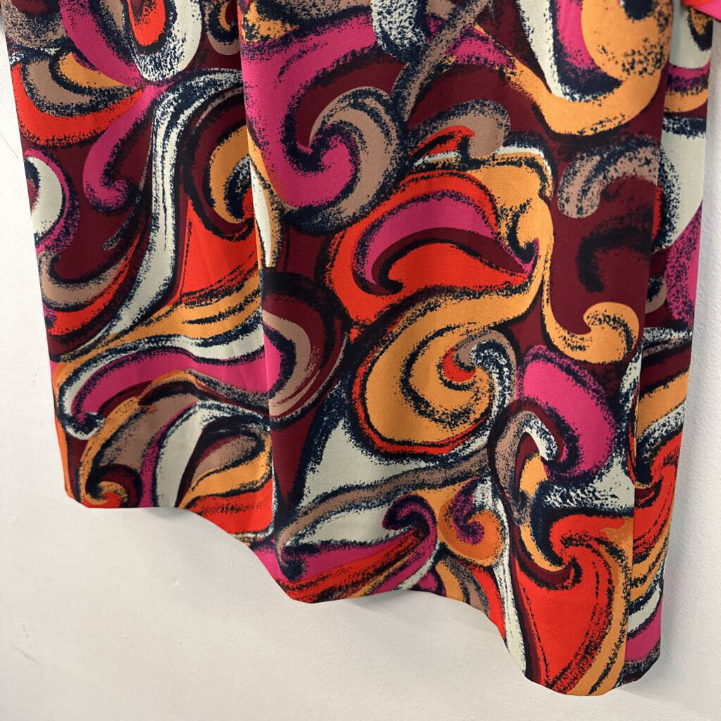 Maeve Red/ Multi Print Long Sleeve Dress Extra Small Anthropologie