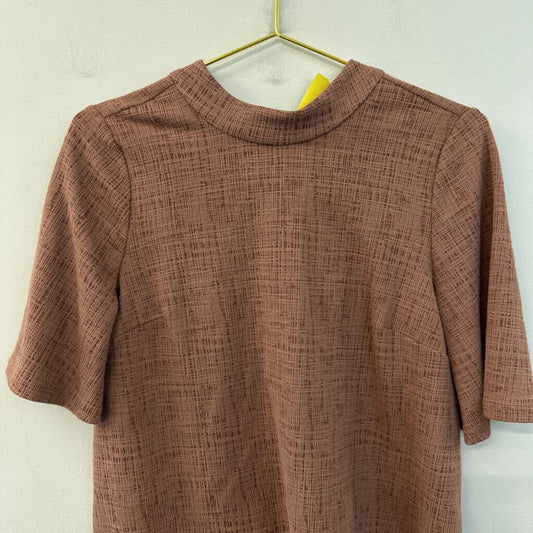 Current Air Brown Textured High Neck Short Sleeve Top Extra Small Anthropologie