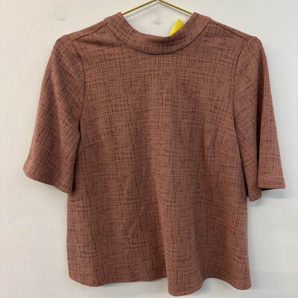 Current Air Brown Textured High Neck Short Sleeve Top Extra Small Anthropologie