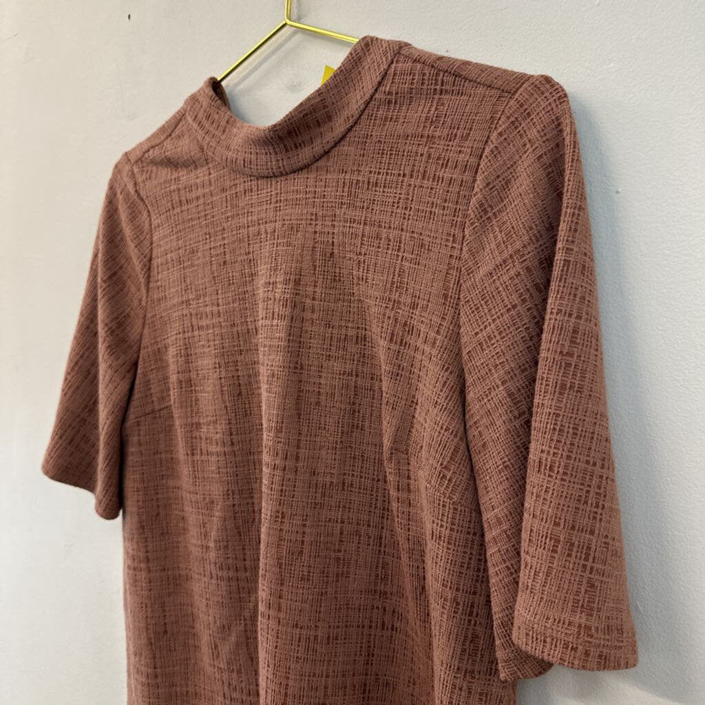 Current Air Brown Textured High Neck Short Sleeve Top Extra Small Anthropologie