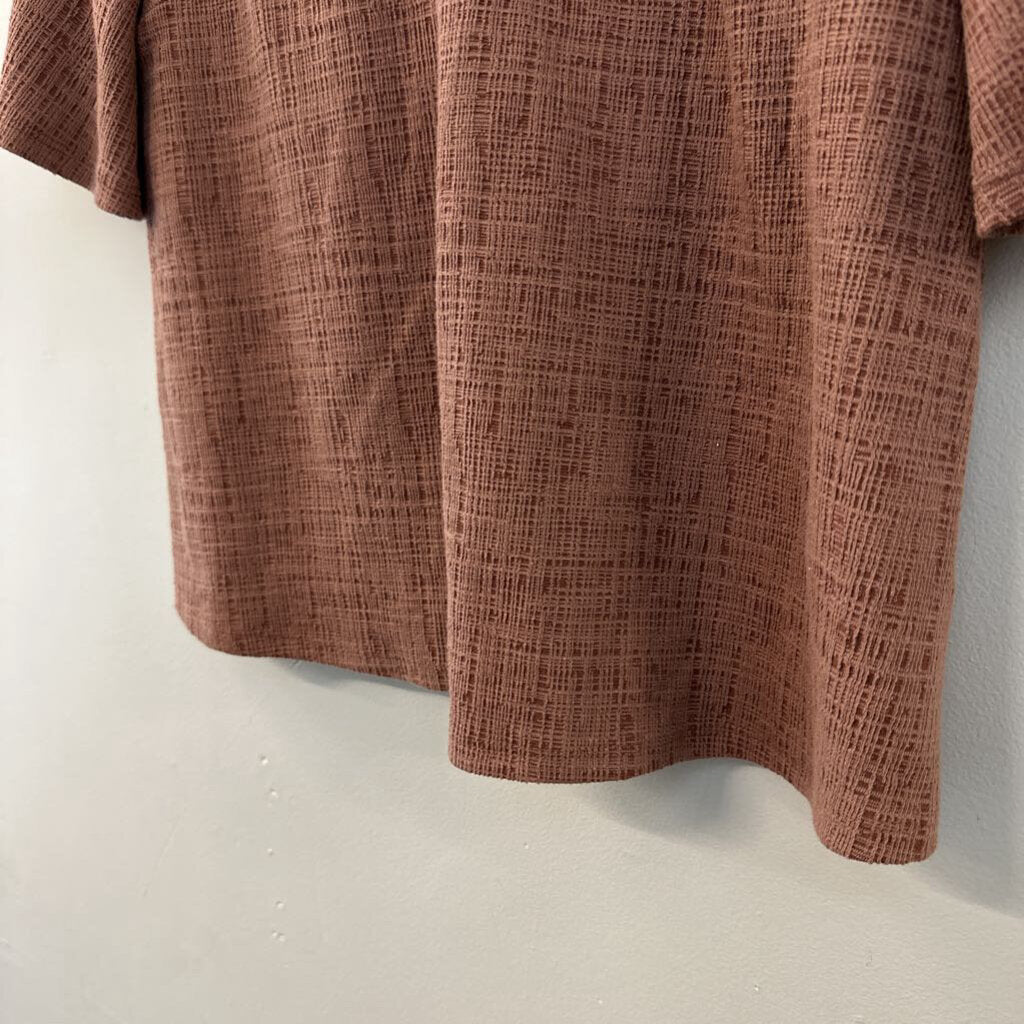 Current Air Brown Textured High Neck Short Sleeve Top Extra Small Anthropologie