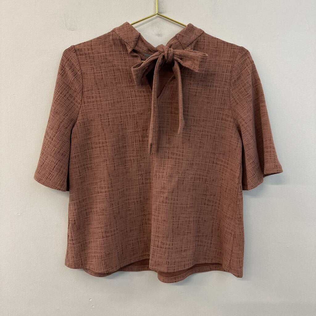 Current Air Brown Textured High Neck Short Sleeve Top Extra Small Anthropologie