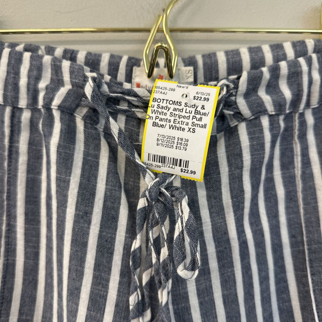 Sady and Lu Blue/ White Striped Pull On Pants Extra Small
