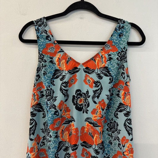 Cabi Blue/ Orange/ Black Print Tank Tie Back Dress Small