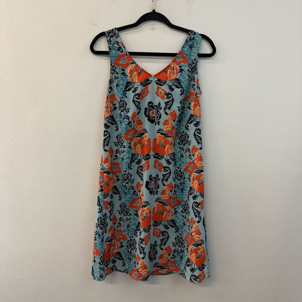 Cabi Blue/ Orange/ Black Print Tank Tie Back Dress Small