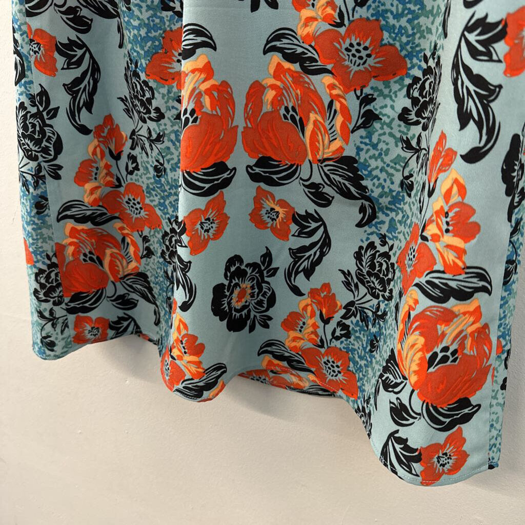 Cabi Blue/ Orange/ Black Print Tank Tie Back Dress Small