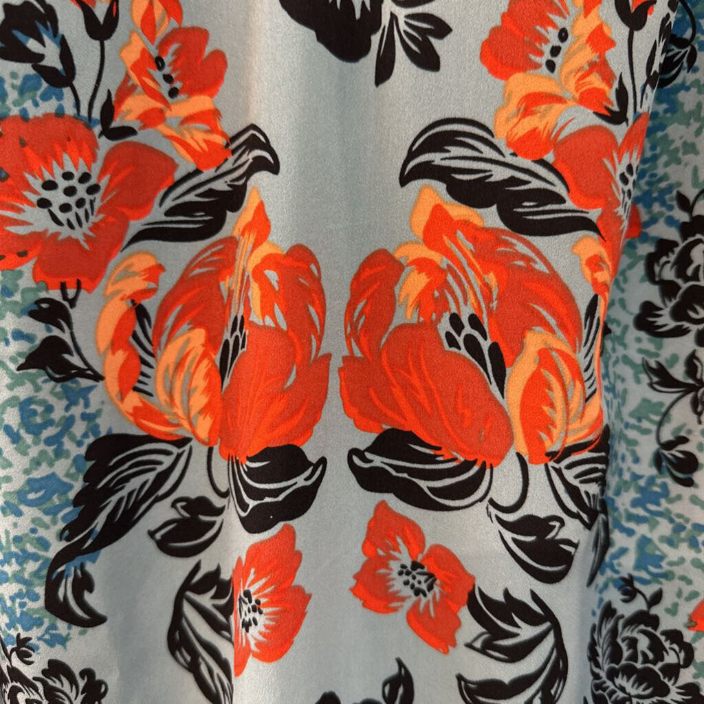Cabi Blue/ Orange/ Black Print Tank Tie Back Dress Small