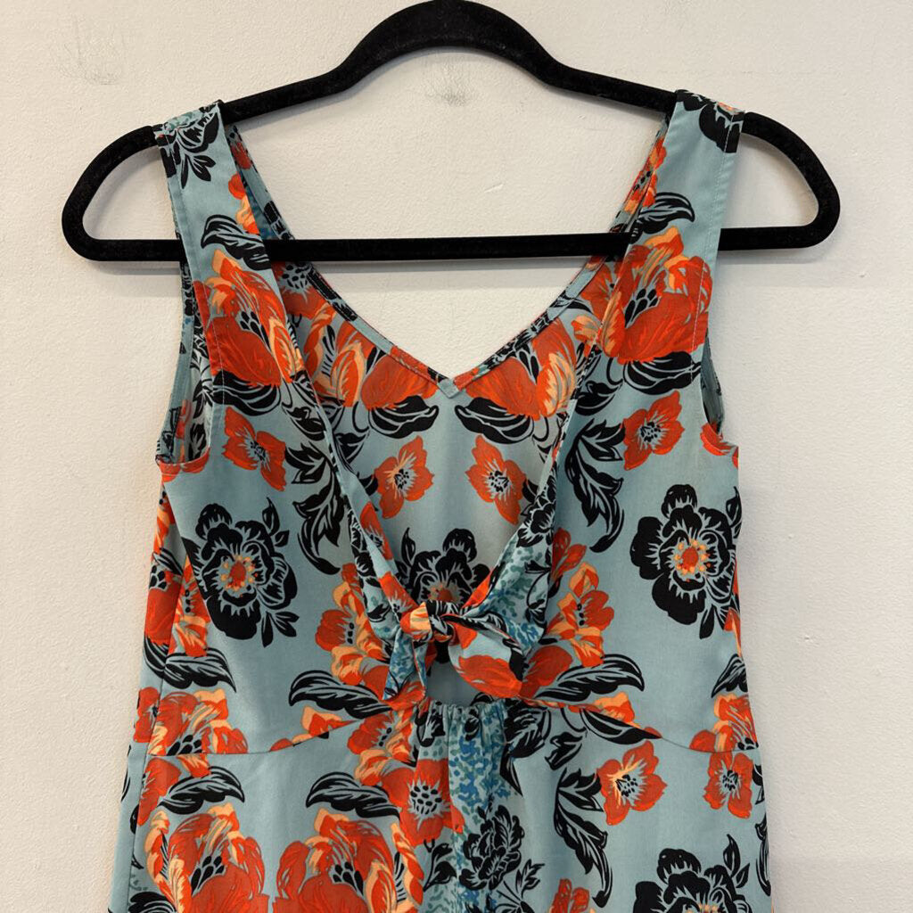 Cabi Blue/ Orange/ Black Print Tank Tie Back Dress Small