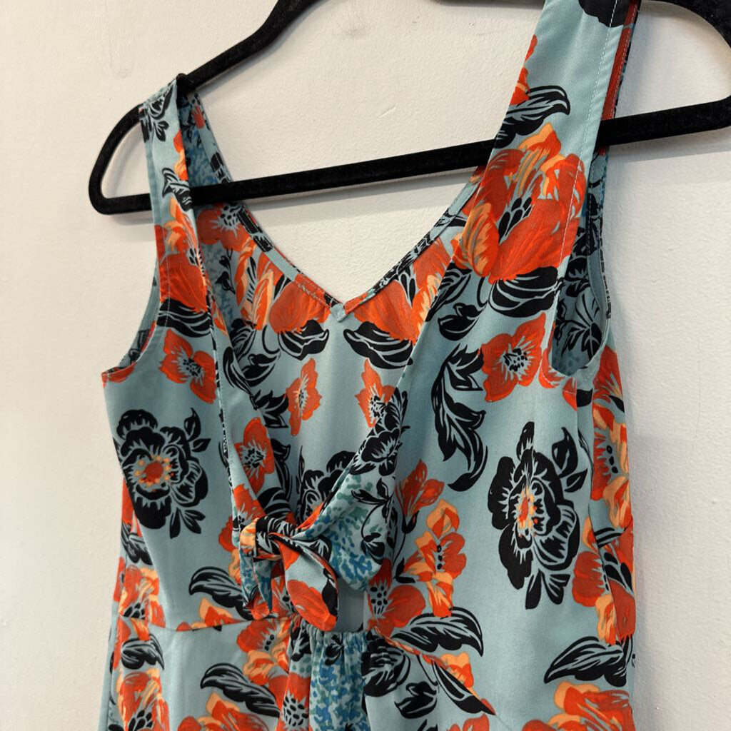Cabi Blue/ Orange/ Black Print Tank Tie Back Dress Small