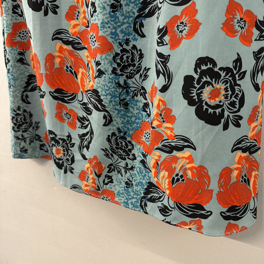 Cabi Blue/ Orange/ Black Print Tank Tie Back Dress Small