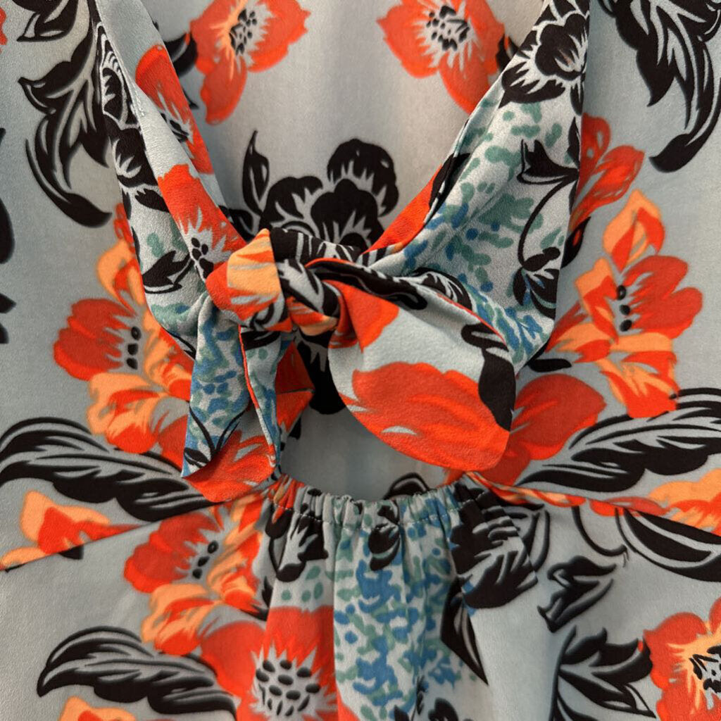 Cabi Blue/ Orange/ Black Print Tank Tie Back Dress Small