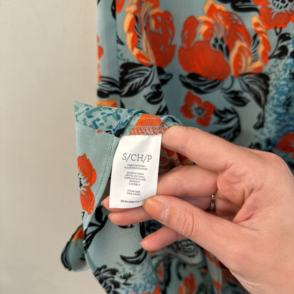 Cabi Blue/ Orange/ Black Print Tank Tie Back Dress Small