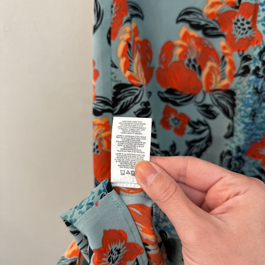 Cabi Blue/ Orange/ Black Print Tank Tie Back Dress Small