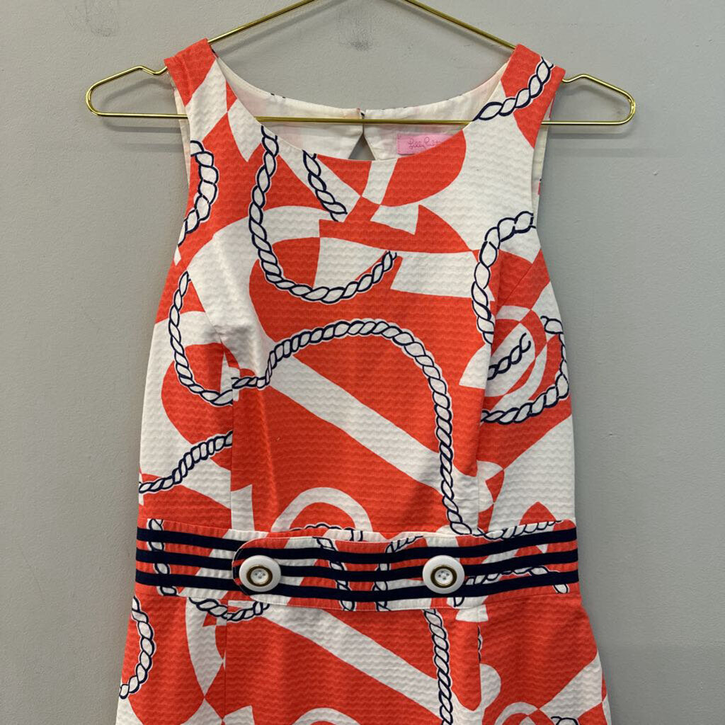 Lilly Pulitzer White/ Orange/ Navy Print Dress 6