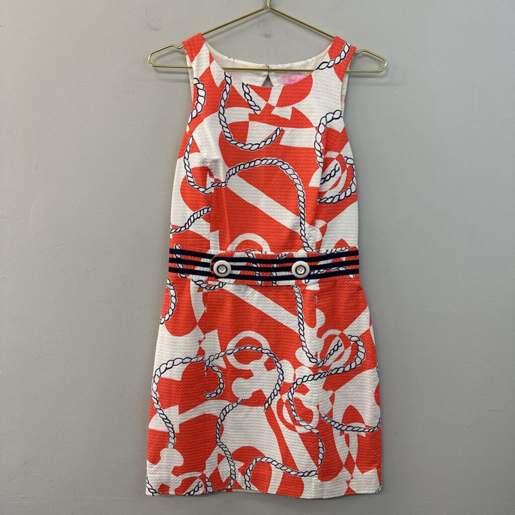 Lilly Pulitzer White/ Orange/ Navy Print Dress 6