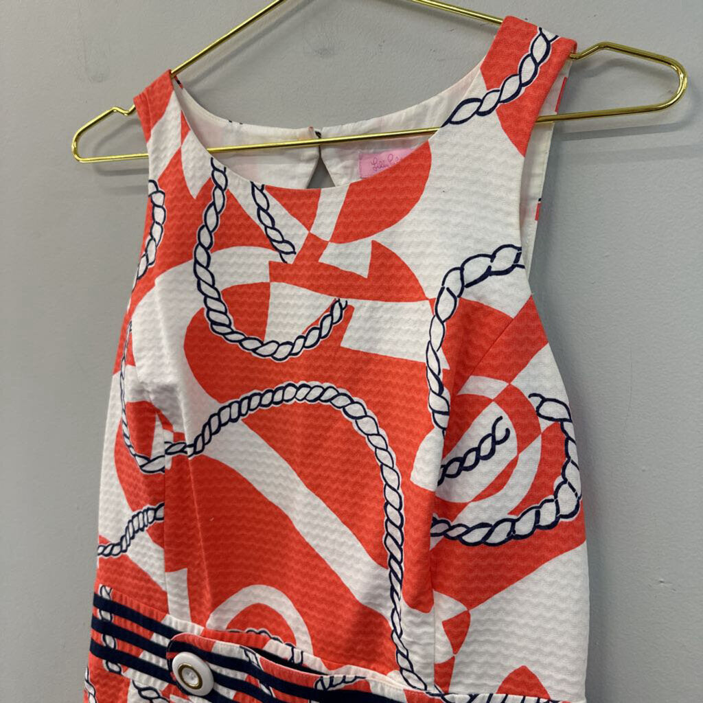 Lilly Pulitzer White/ Orange/ Navy Print Dress 6