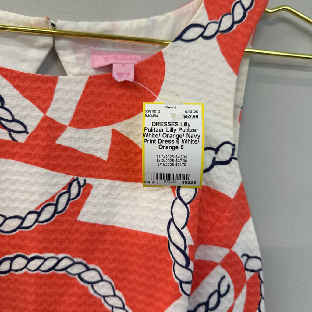 Lilly Pulitzer White/ Orange/ Navy Print Dress 6