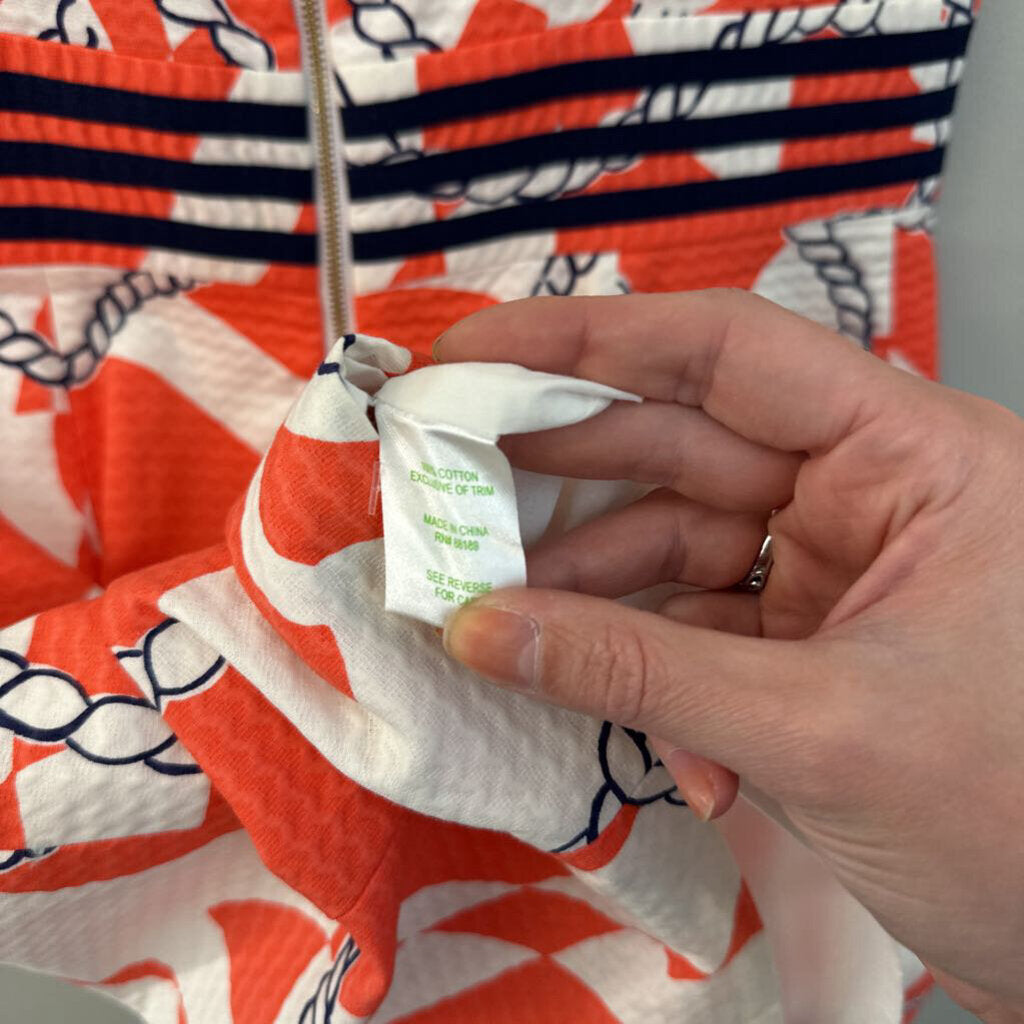 Lilly Pulitzer White/ Orange/ Navy Print Dress 6